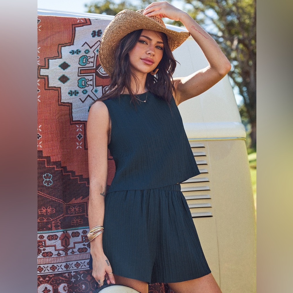 Navy sleeveless top & shorts set